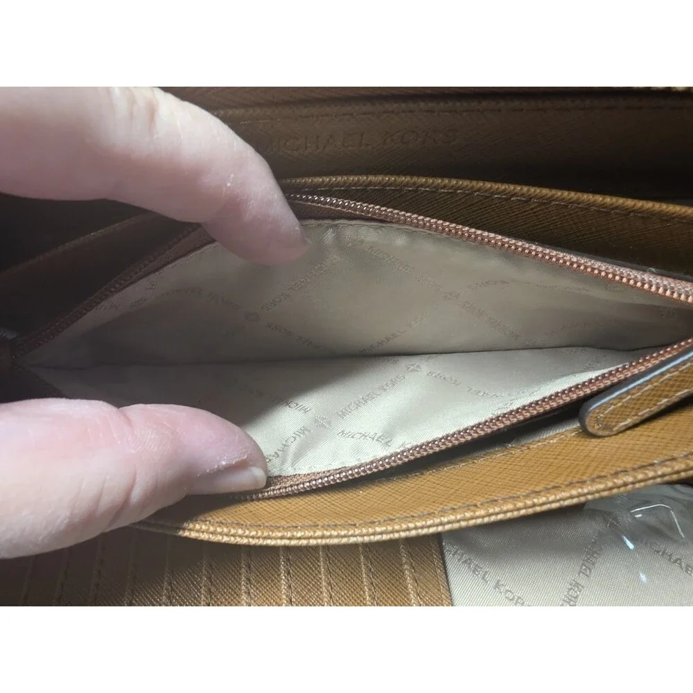Michael Kors Brown Leather Zip Around Wallet Wristlet  Full Size